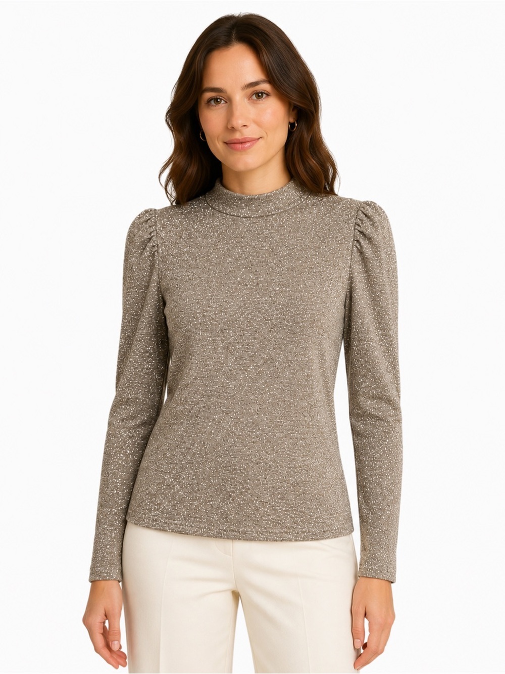Dolan Left Coast Collection Brown Metallic Puff Sleeve Mock Neck Top Women’s S